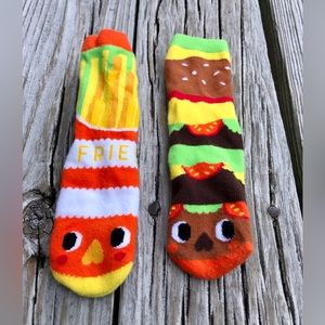 2/$10 PALS Hamburger Cheeseburger & Fries Socks Kids L Cute Food Face Socks